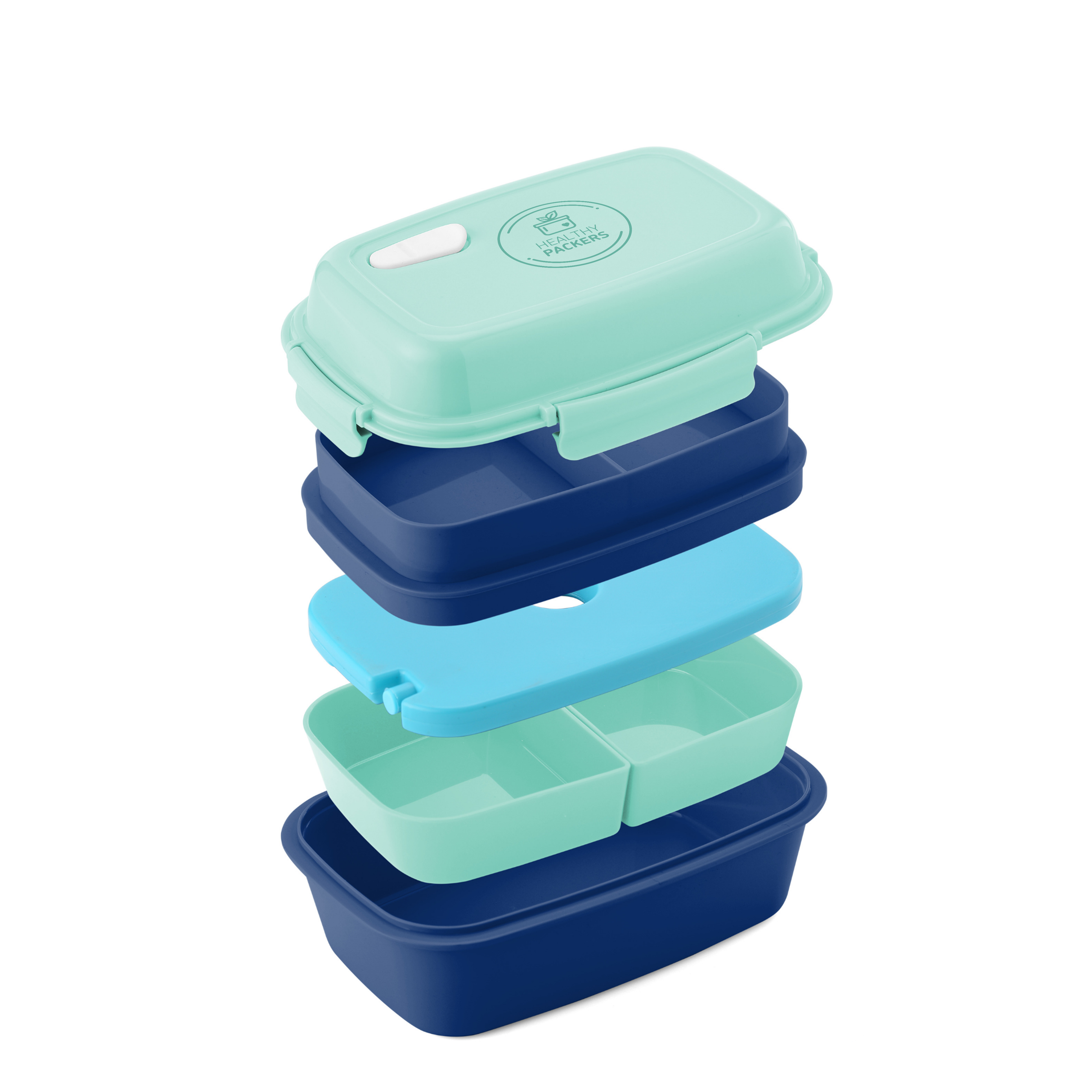 Bento Lunch Box Dark Blue, Light Blue, And Mint Green - Image 2