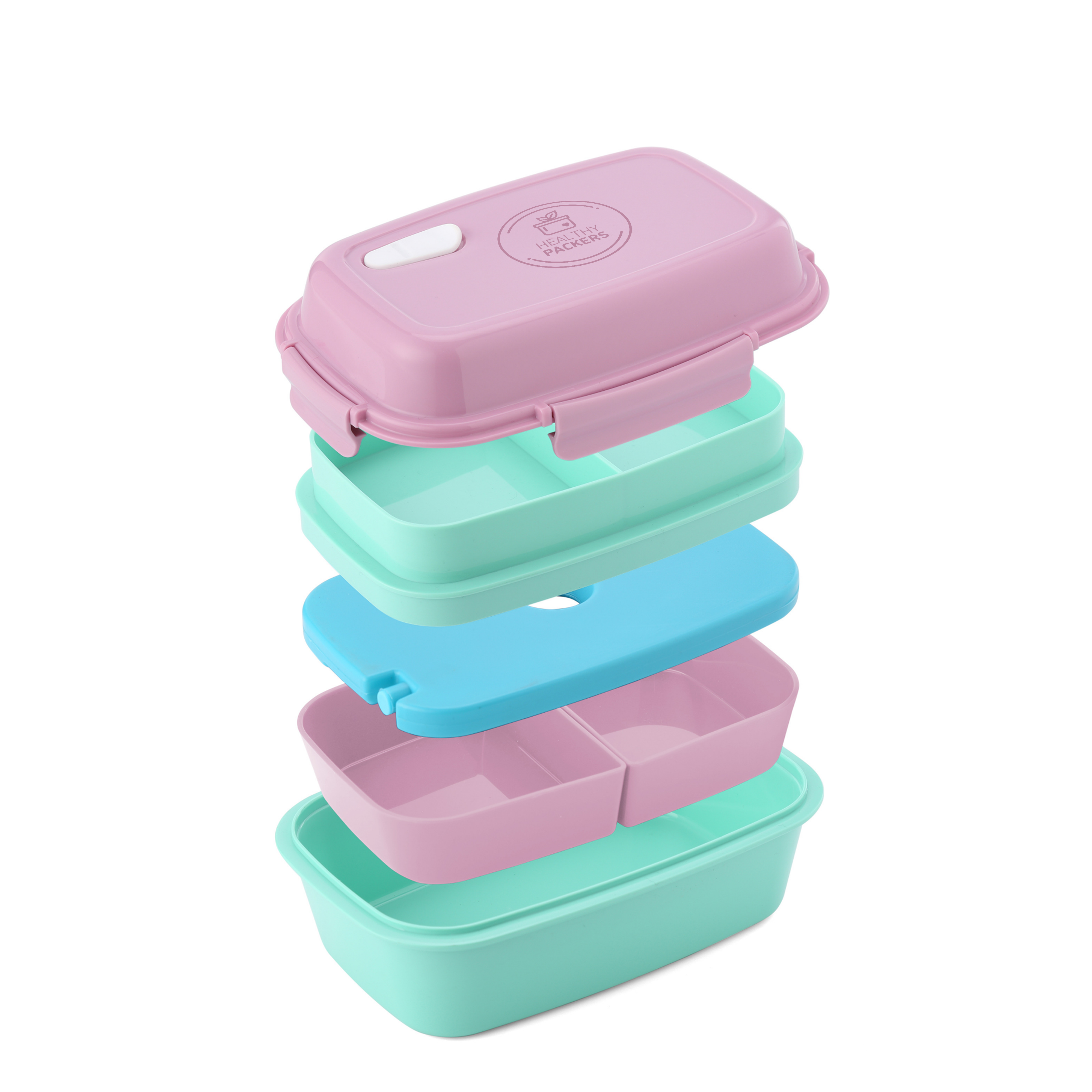 Bento Lunch Box Dark Blue, Light Blue, And Mint Green - Image 3