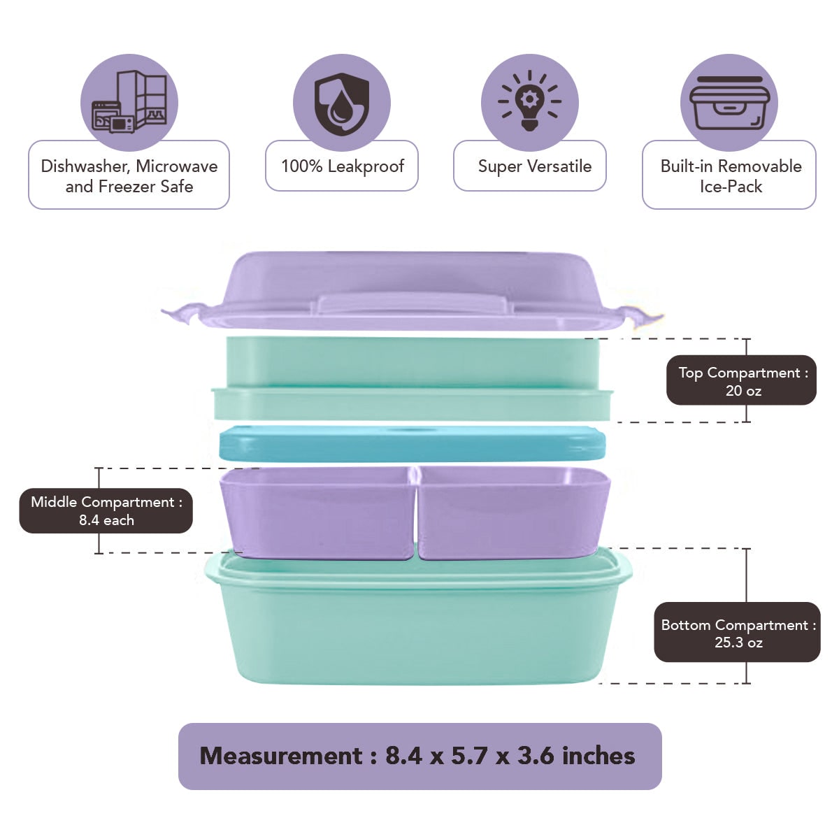 Bento Lunch Box Dark Blue, Light Blue, And Mint Green - Image 8