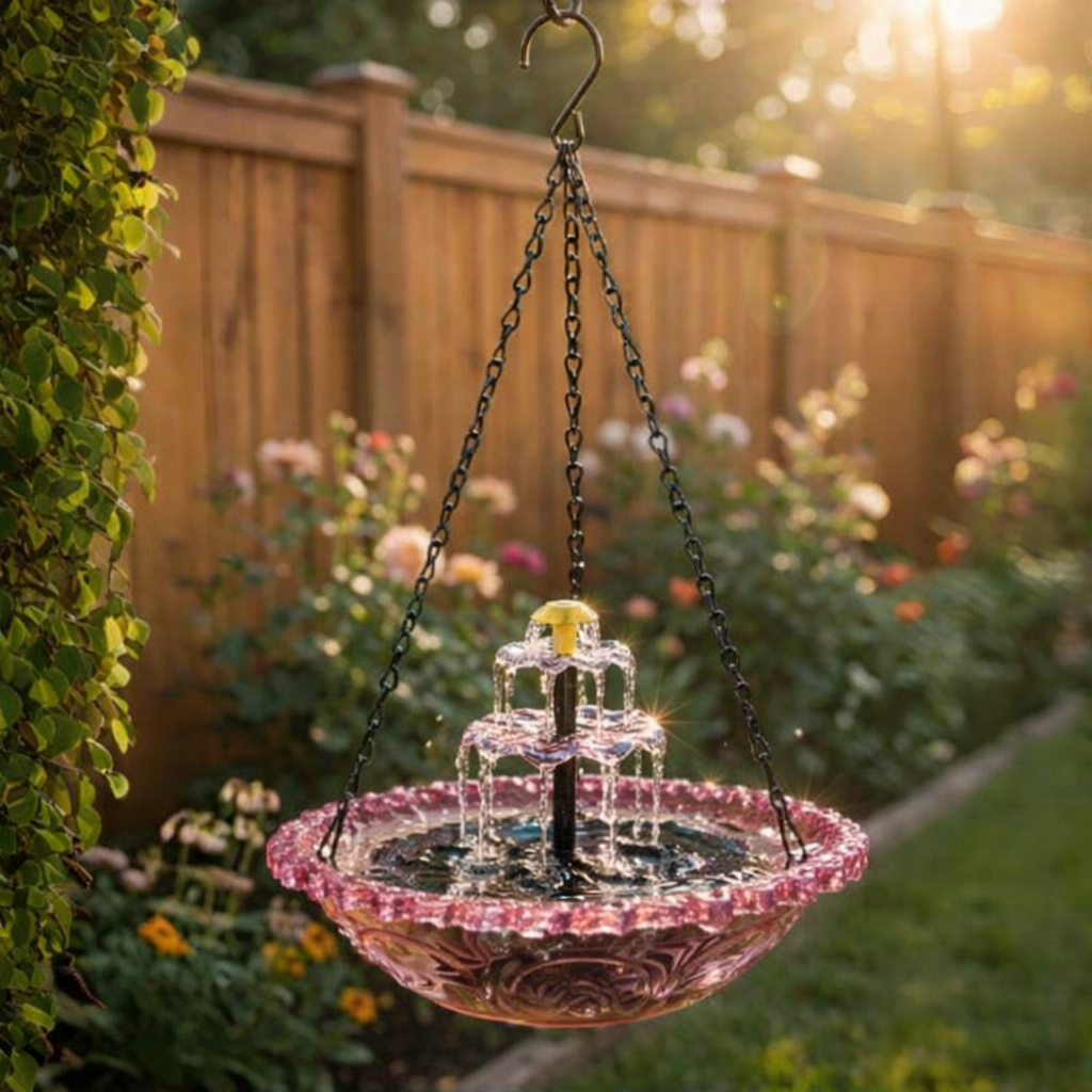 Bird Bath with Fountain Hanging Two-Tier Blue Glass Garden Decor - Image 10