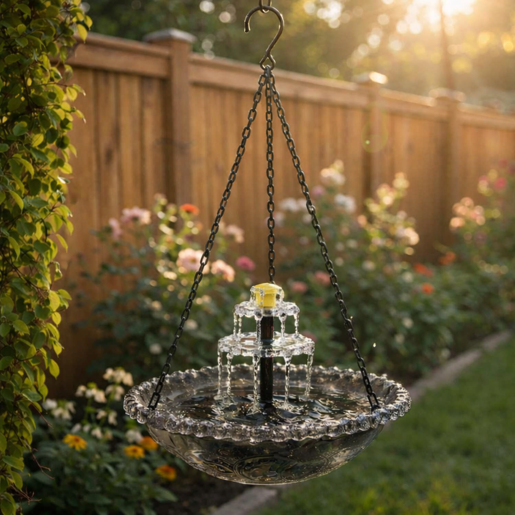 Bird Bath with Fountain Hanging Two-Tier Blue Glass Garden Decor - Image 11