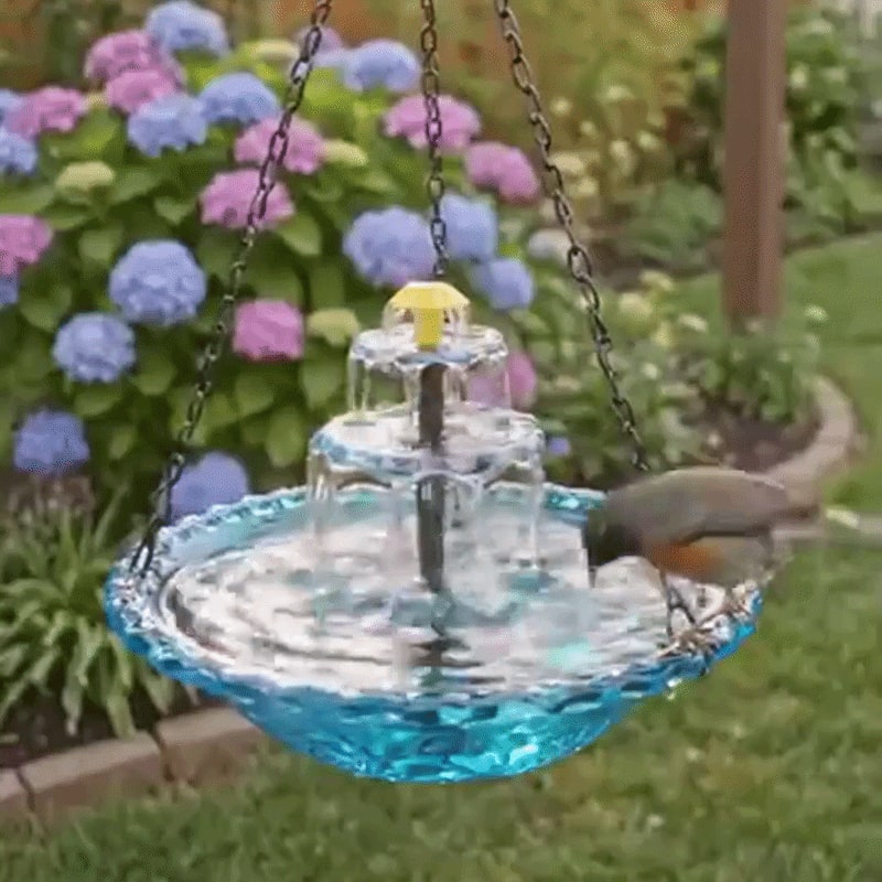 Bird Bath with Fountain Hanging Two-Tier Blue Glass Garden Decor - Image 12