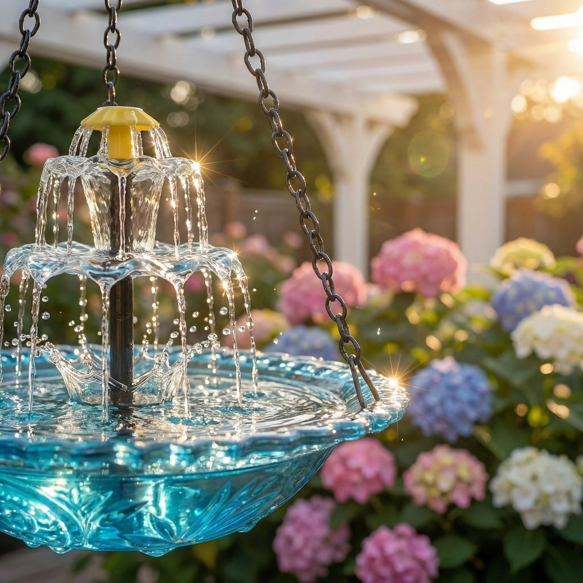 Bird Bath with Fountain Hanging Two-Tier Blue Glass Garden Decor - Image 4