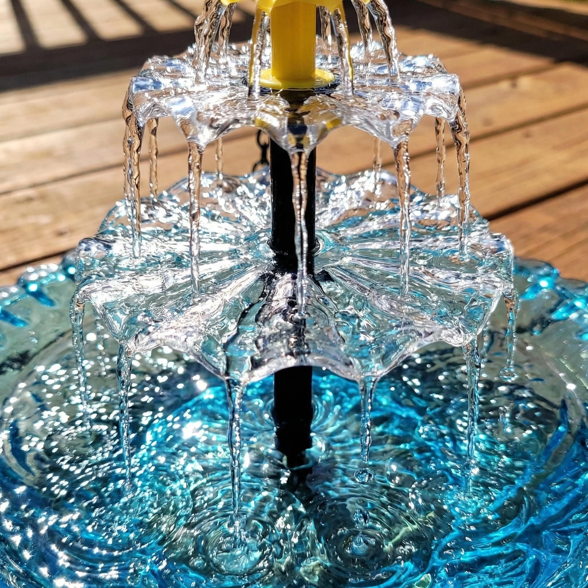 Bird Bath with Fountain Hanging Two-Tier Blue Glass Garden Decor - Image 5