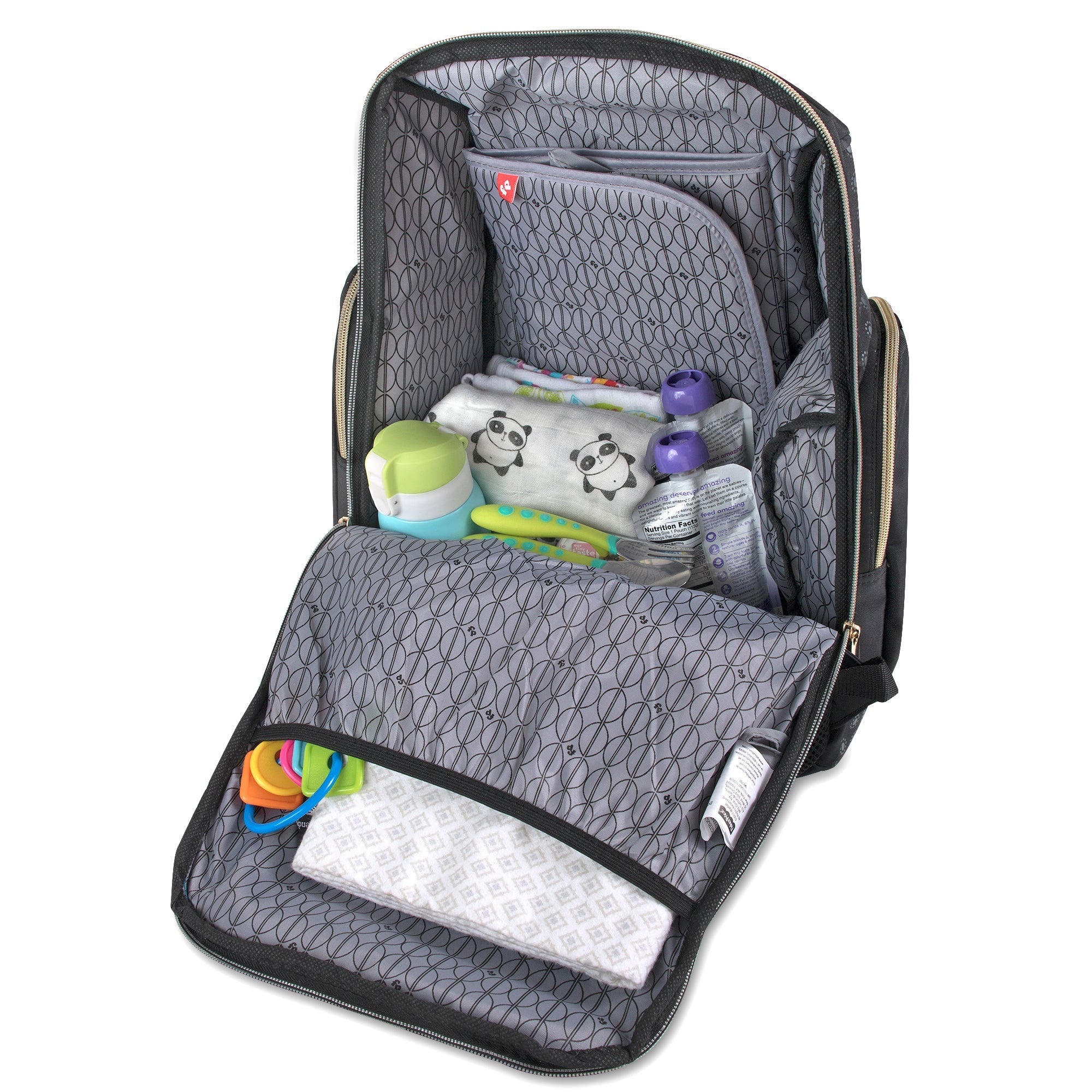 Black Backpack Diaper Bag Baby Essentials Changing Pad - Image 2