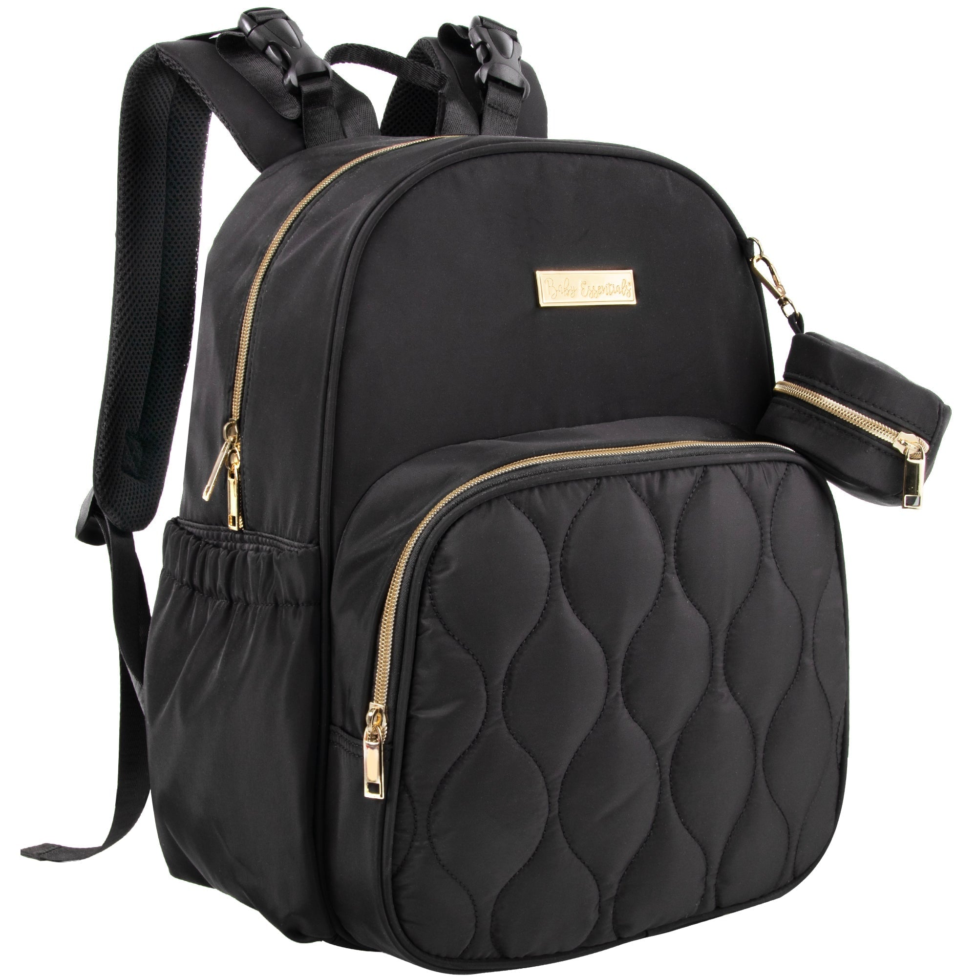 Black Backpack Diaper Bag Baby Essentials Quilted Changing Pad - Image 1