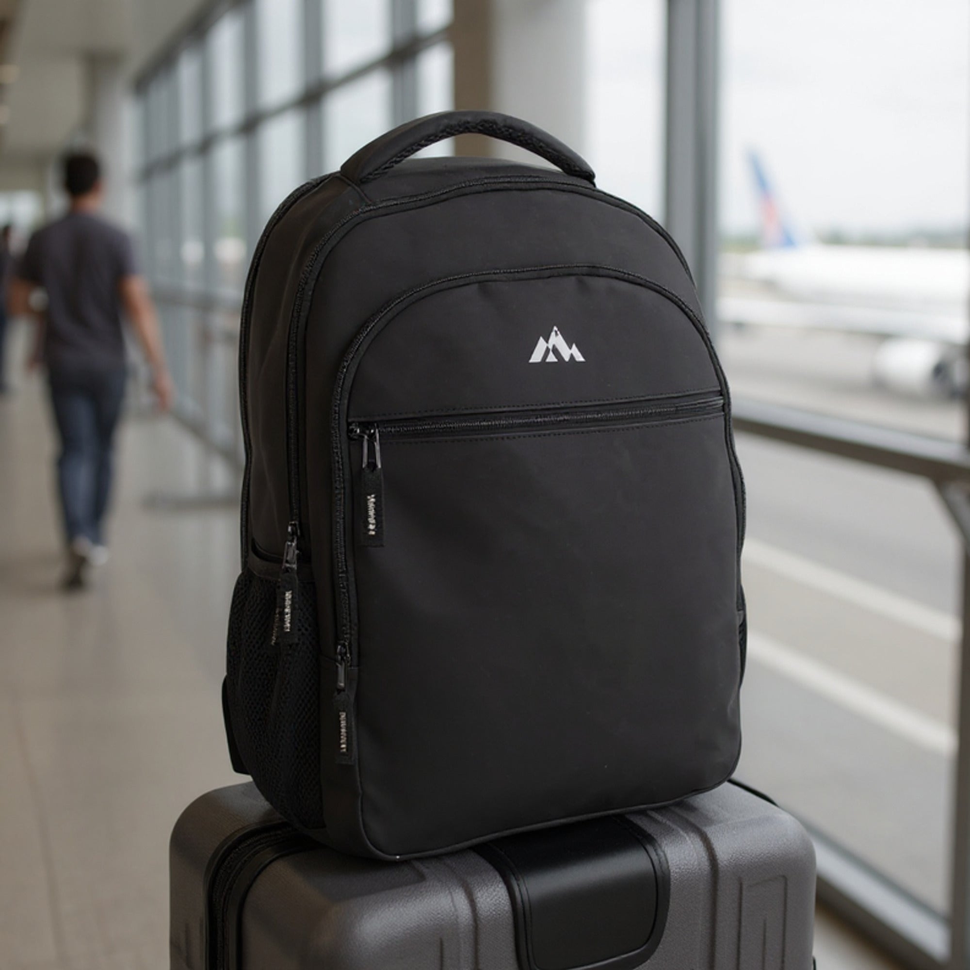 Black Backpack Heavy Duty Laptop Rectangular Multiple Compartments - Image 7