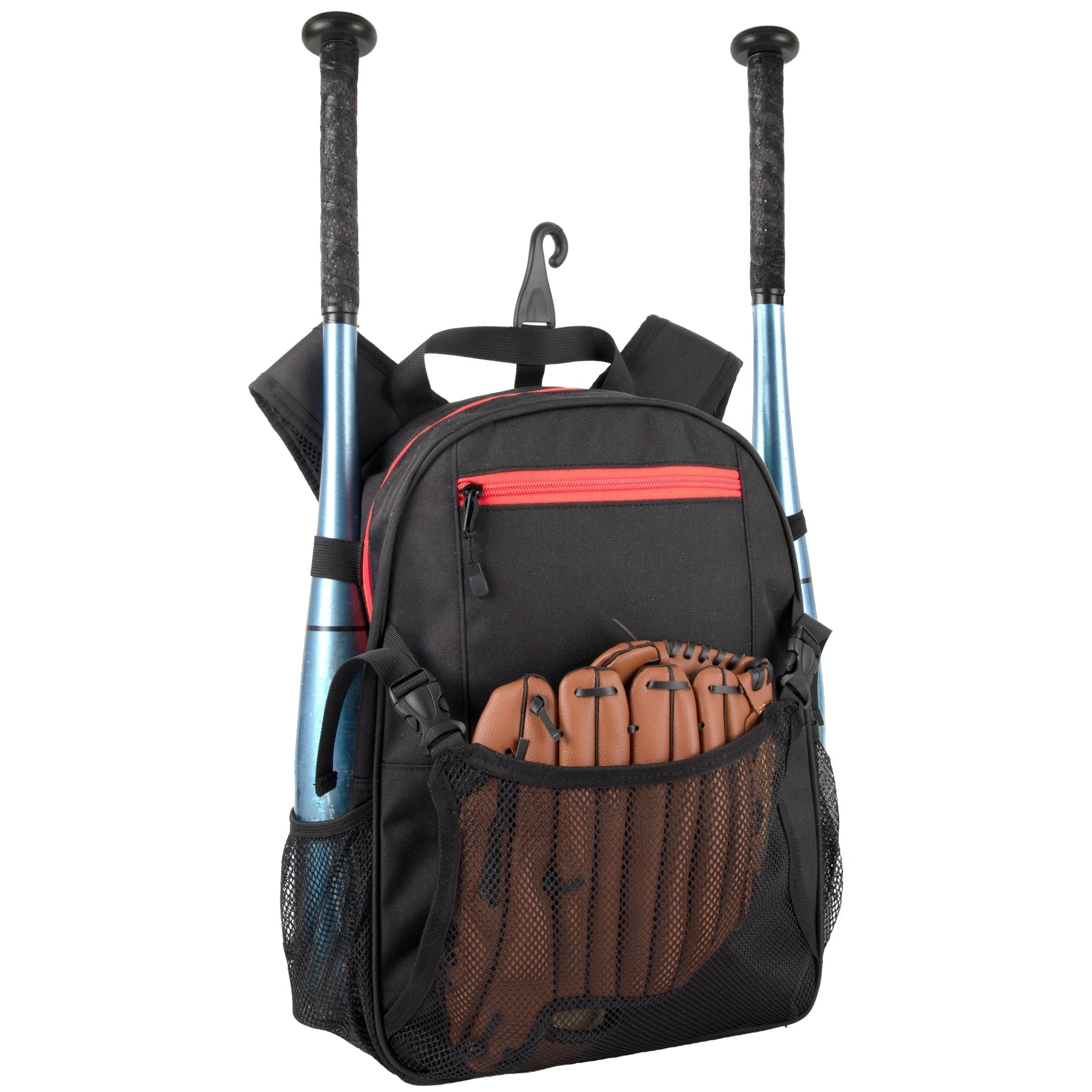 Black Backpack Sports Youth Baseball Bat Glove Pockets - Image 1