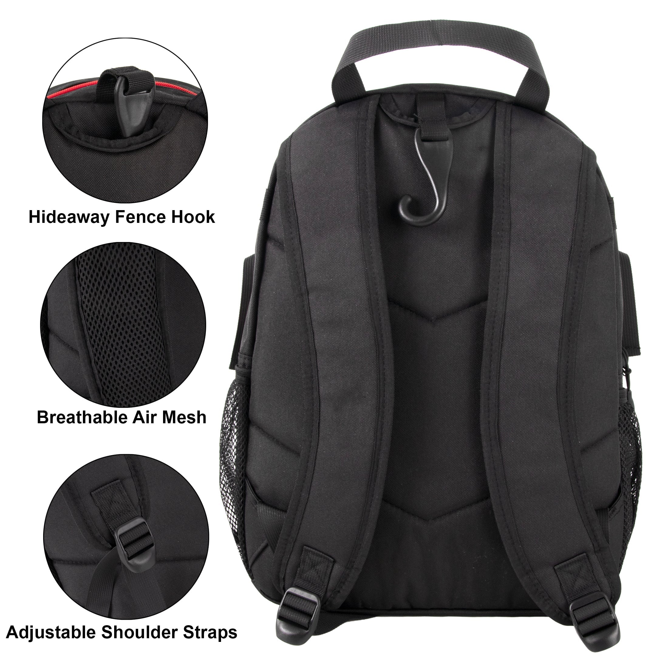 Black Backpack Sports Youth Baseball Bat Glove Pockets - Image 4