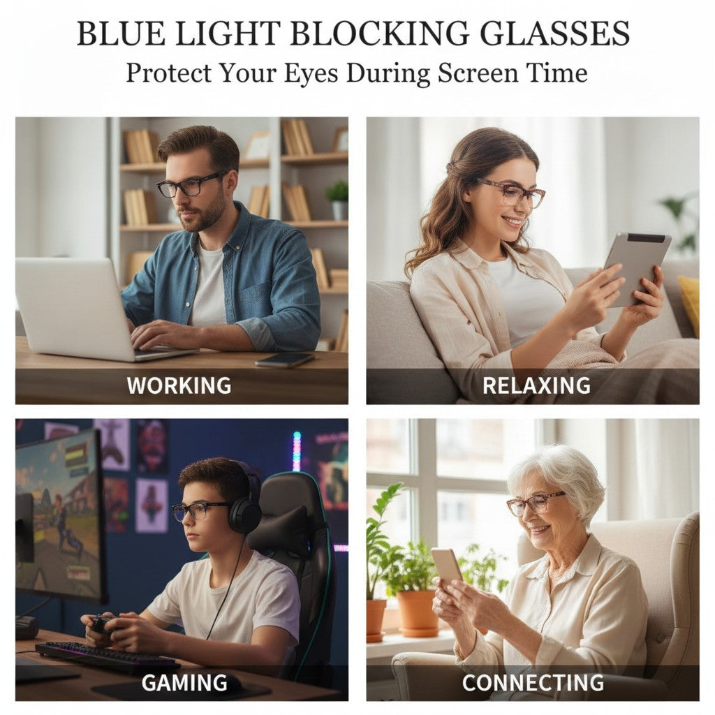 Blue Light Blocking Glasses, 4-Pair Reading Glasses Set for Screen Time, Square Readers, Unisex benefits
