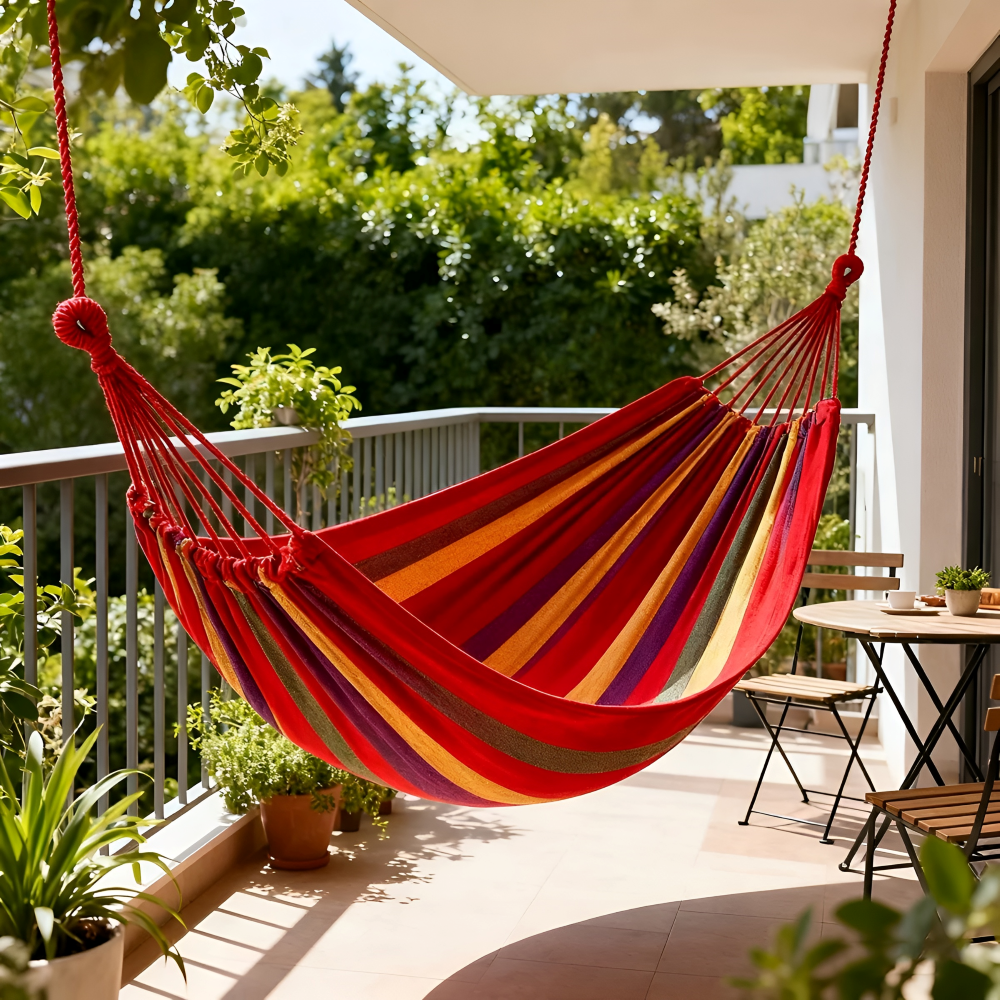 Camping Hammock Portable Hammock Multicolor Striped Fabric Bed - Image 2