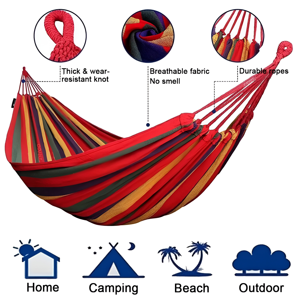 Camping Hammock Portable Hammock Multicolor Striped Fabric Bed - Image 4
