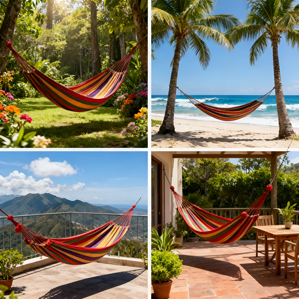Camping Hammock Portable Hammock Multicolor Striped Fabric Bed - Image 5