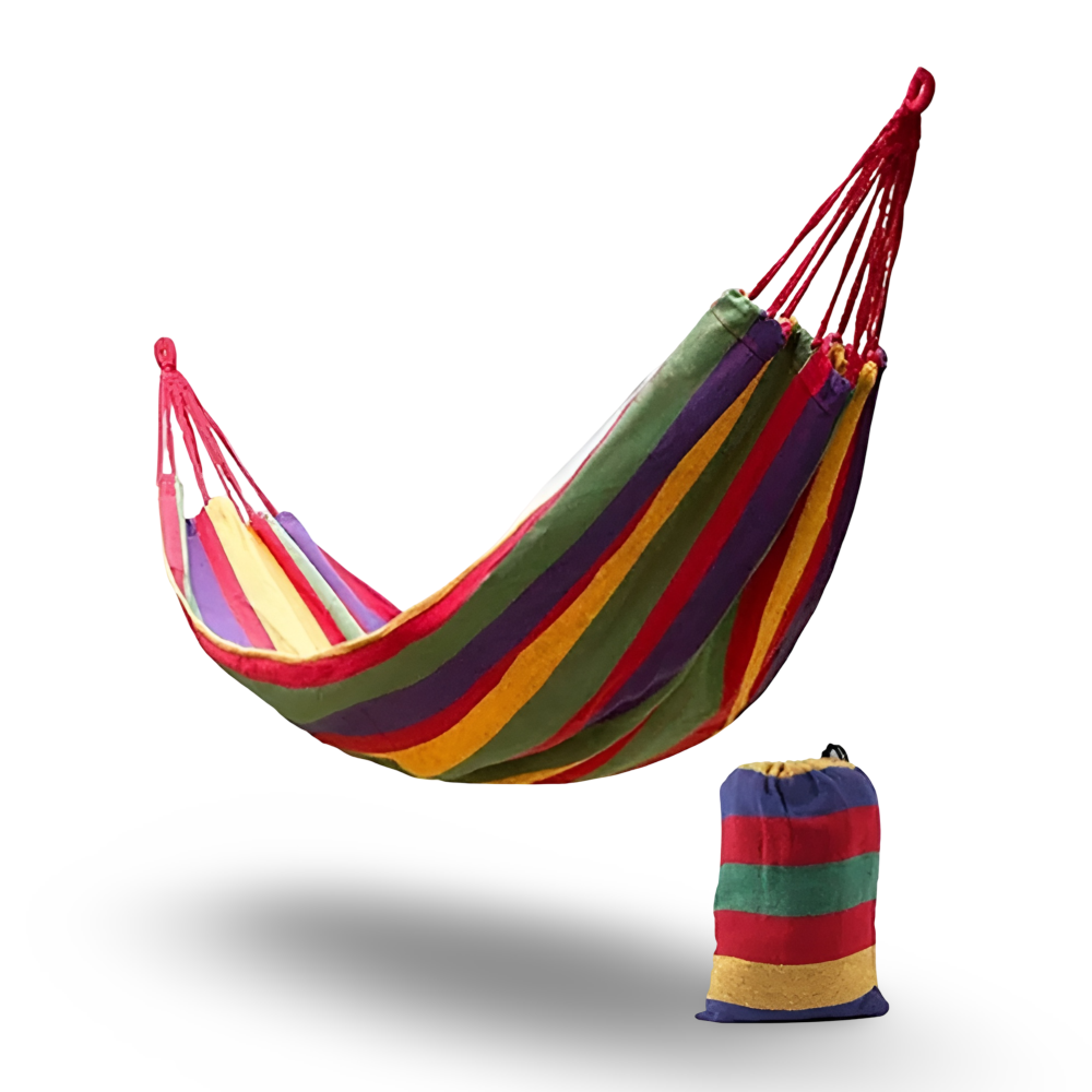 Camping Hammock Portable Hammock Multicolor Striped Fabric Bed - Image 7