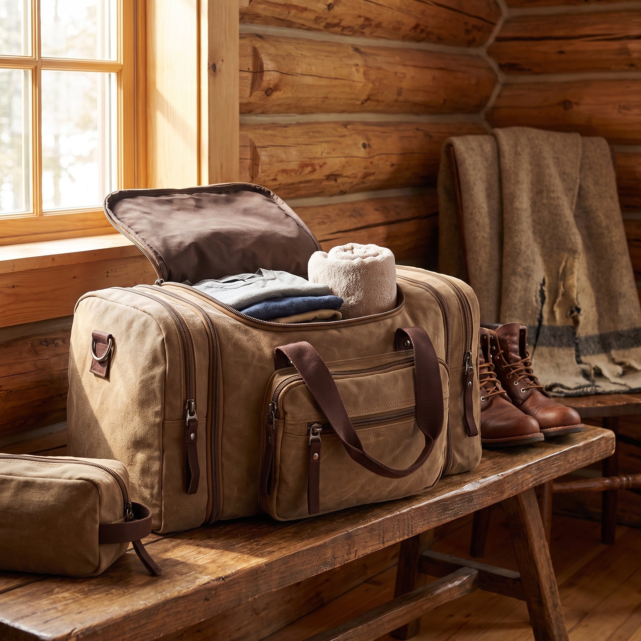 Men's Travel Bag Duffel Bag Canvas Duffel Bag Multi-Compartment - in-use