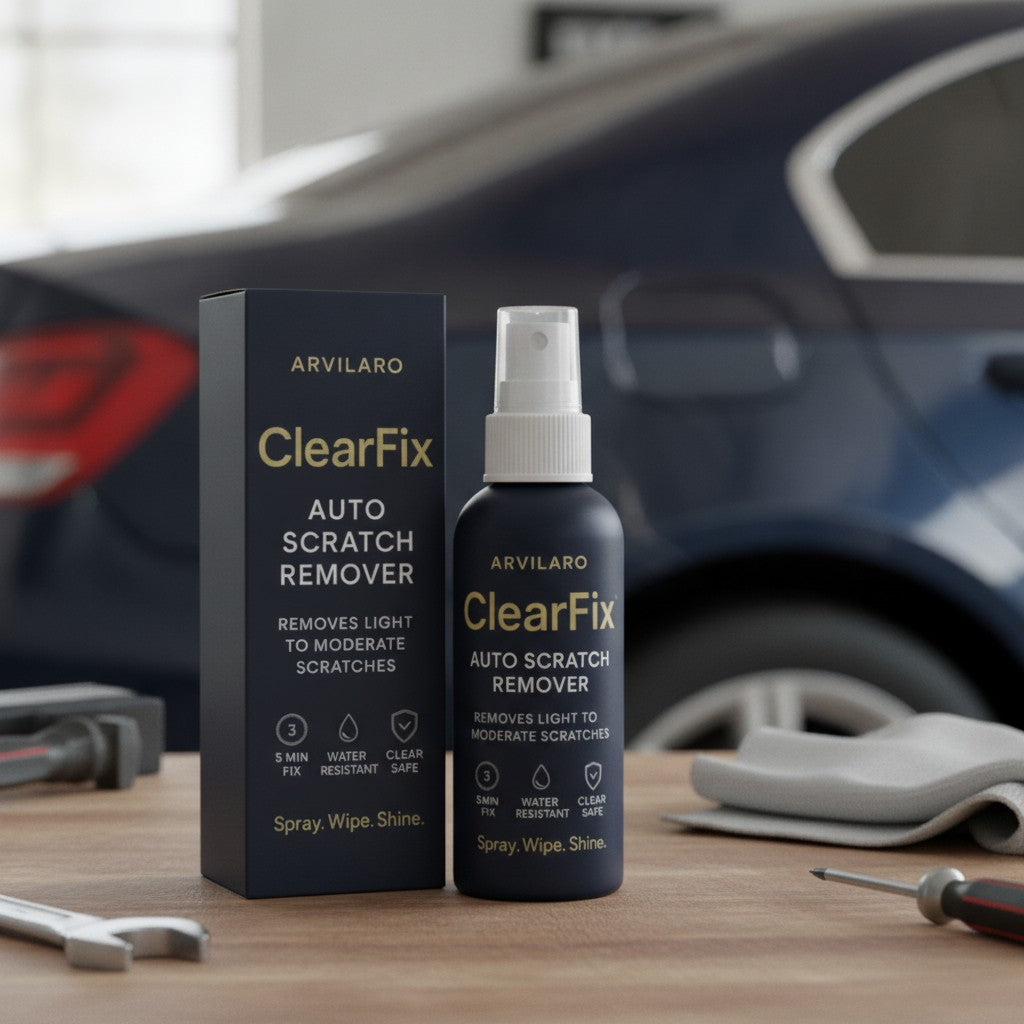 car scratch remover spray in use, lifestyle scene