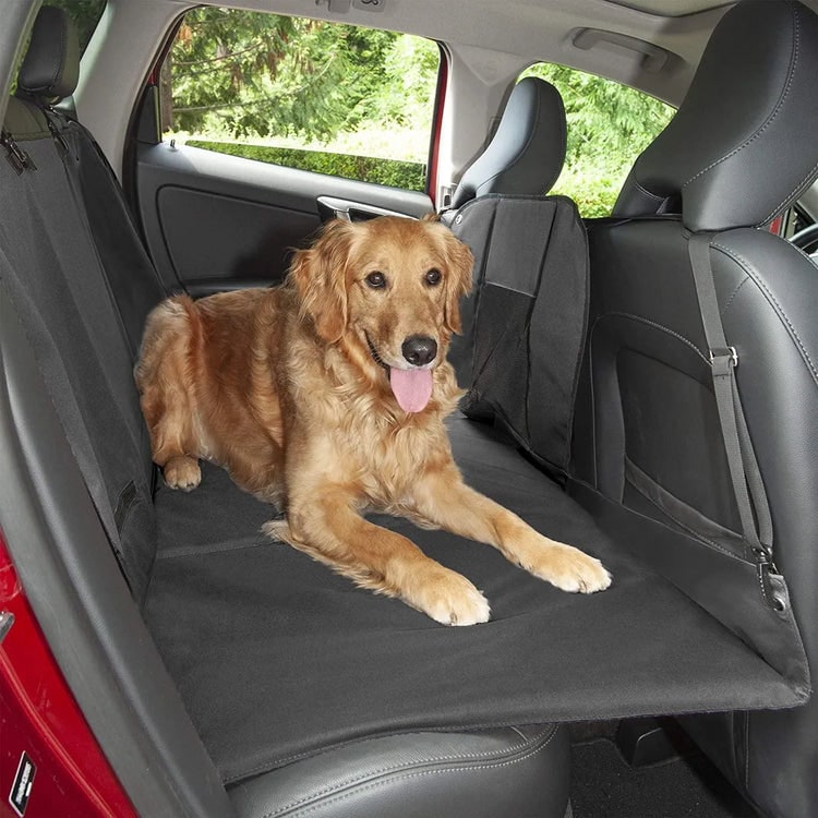 Car Seat Cover Dog Back Seat Cover Quilted Hammock Black Tan Accents - Image 3