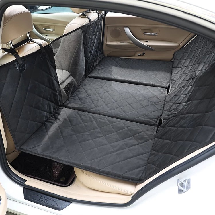 Car Seat Cover Dog Back Seat Cover Quilted Hammock Black Tan Accents - Image 4
