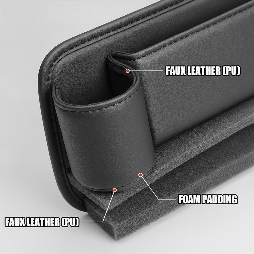 car seat gap organizer close-up construction and materials