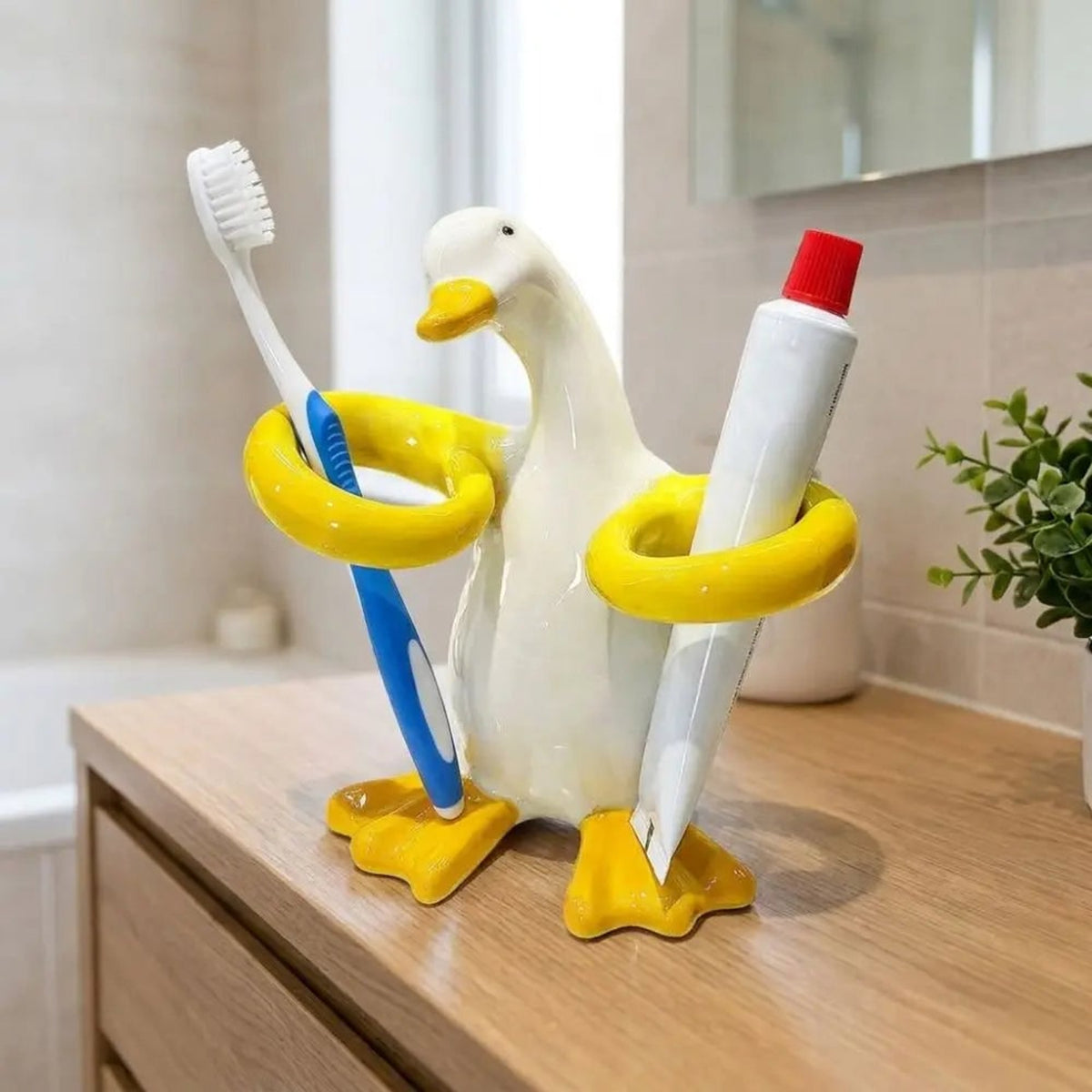 Ceramic Duck Toothbrush Holder With Elevated Rings For Hygienic Organization - Image 1