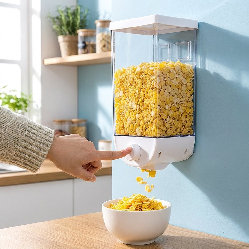 Cereal Dispenser Wall Mounted Clear Dry Food Container - in-use