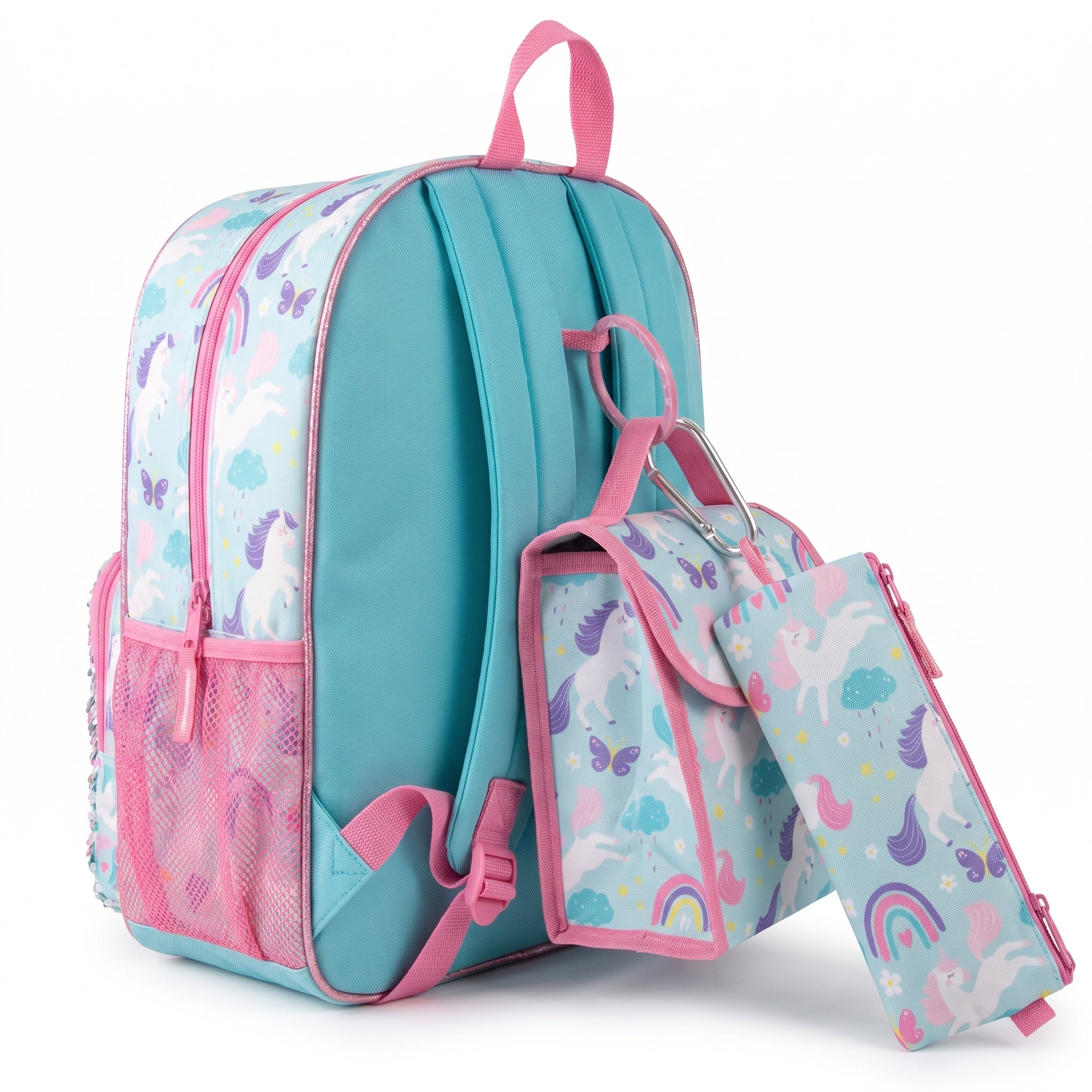 Childrens Backpack Girls Unicorn Sequin 6-Piece Set - angle