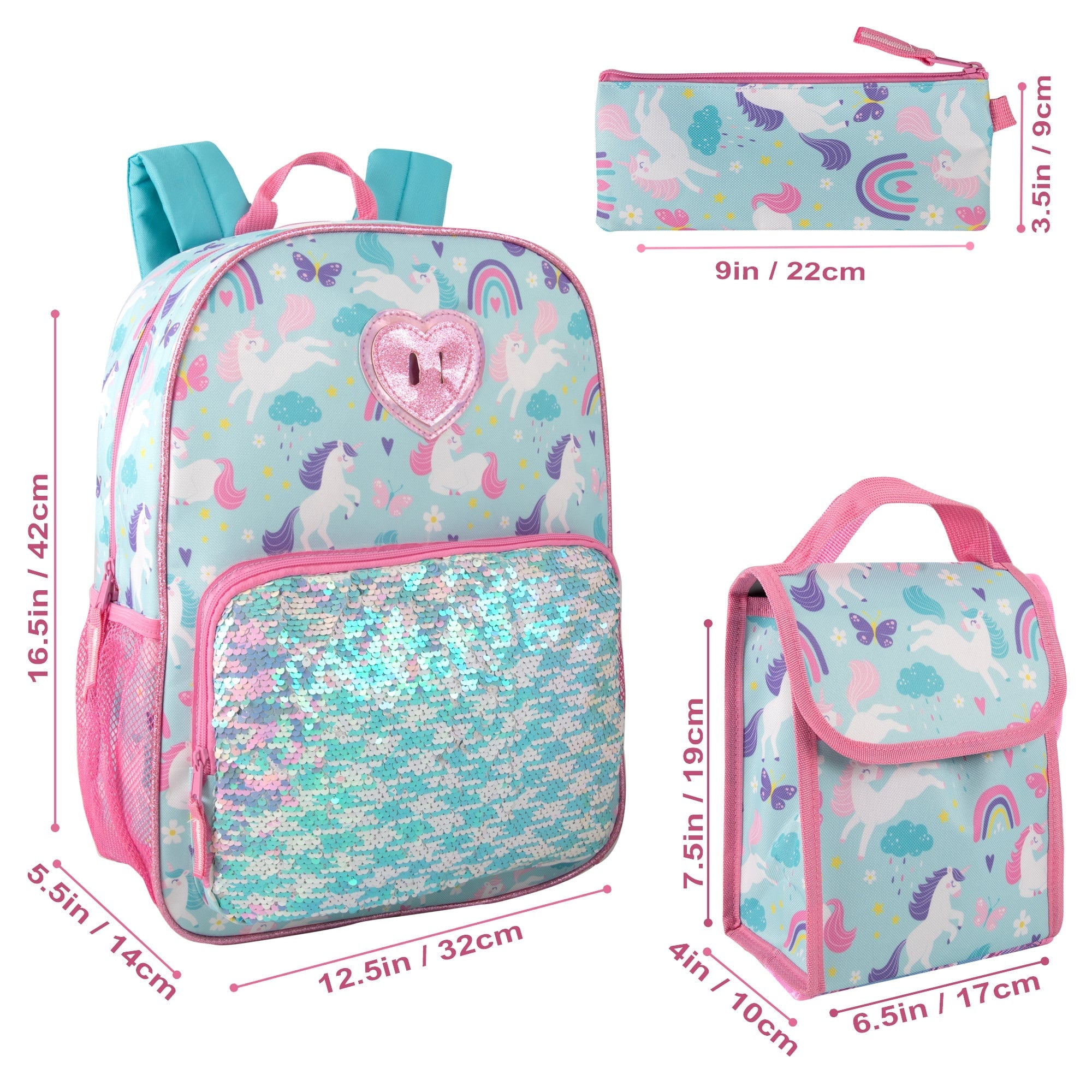 Childrens Backpack Girls Unicorn Sequin 6-Piece Set - Image 2