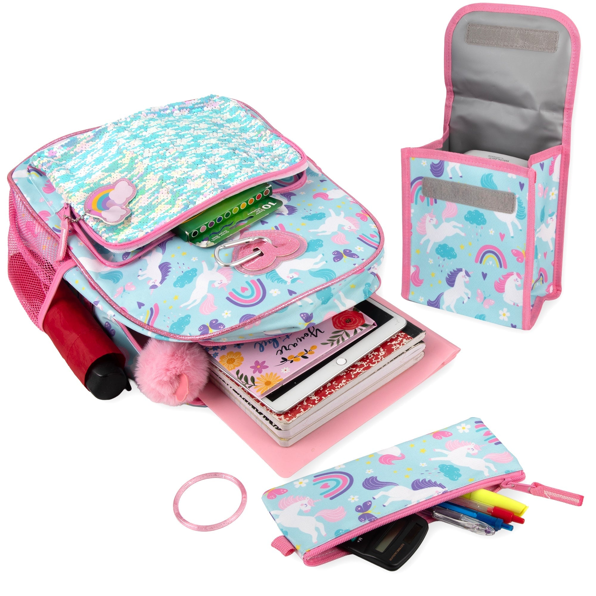 Childrens Backpack Girls Unicorn Sequin 6-Piece Set - Image 4