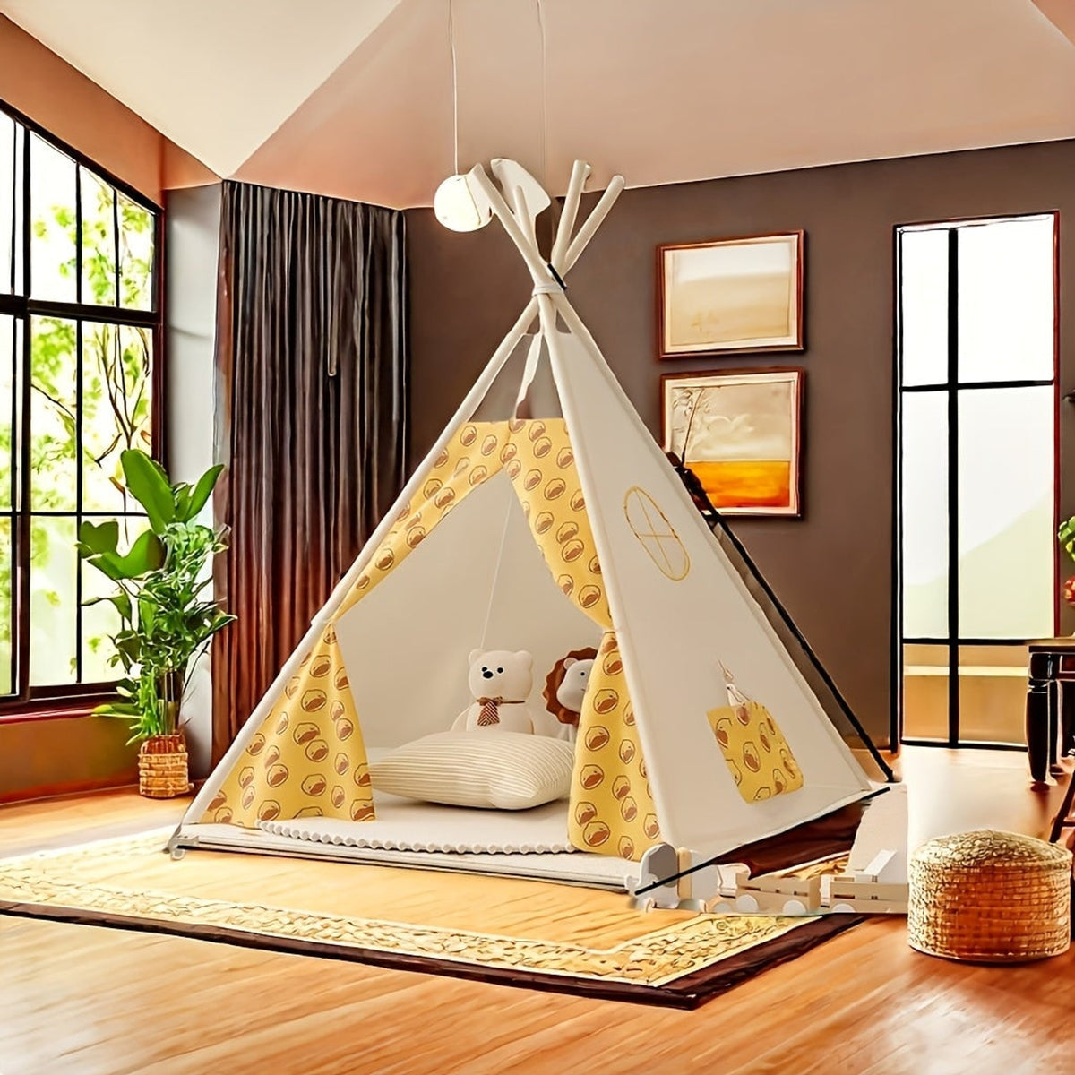 Children's Teepee Tent With Cozy Bear Print Play Hideout For Indoor And Outdoor Fun - Image 6