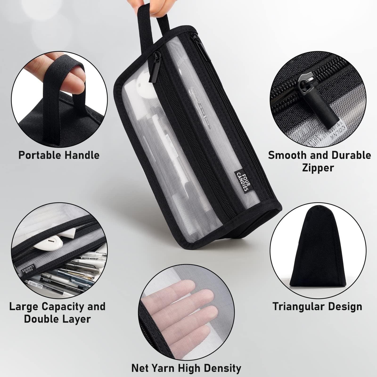 Clear Pencil Case Pouch Large Capacity Black Mesh Marker - Image 2
