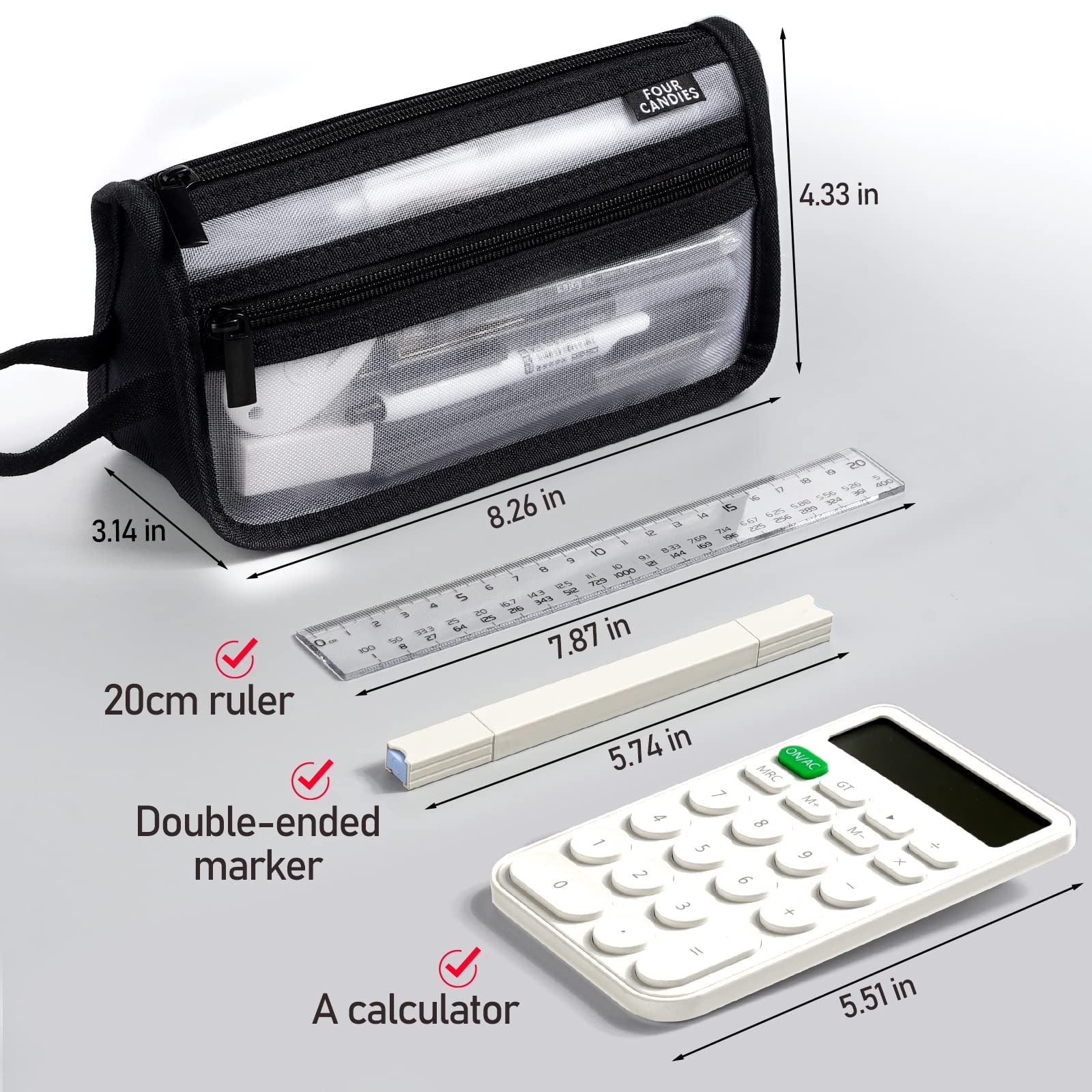 Clear Pencil Case Pouch Large Capacity Black Mesh Marker - Image 4