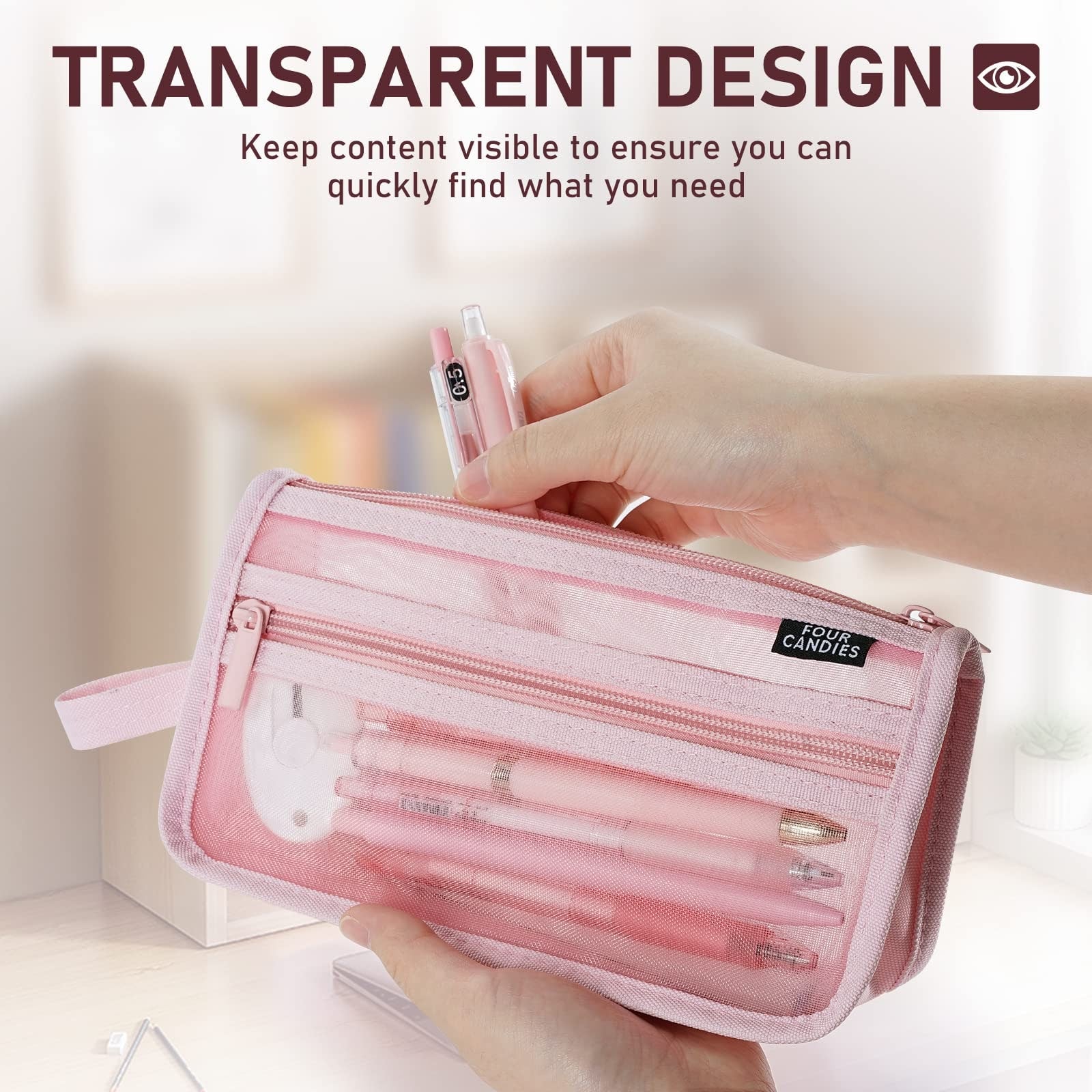 Clear Pencil Case Pouch Large Capacity Black Mesh Marker - Image 6