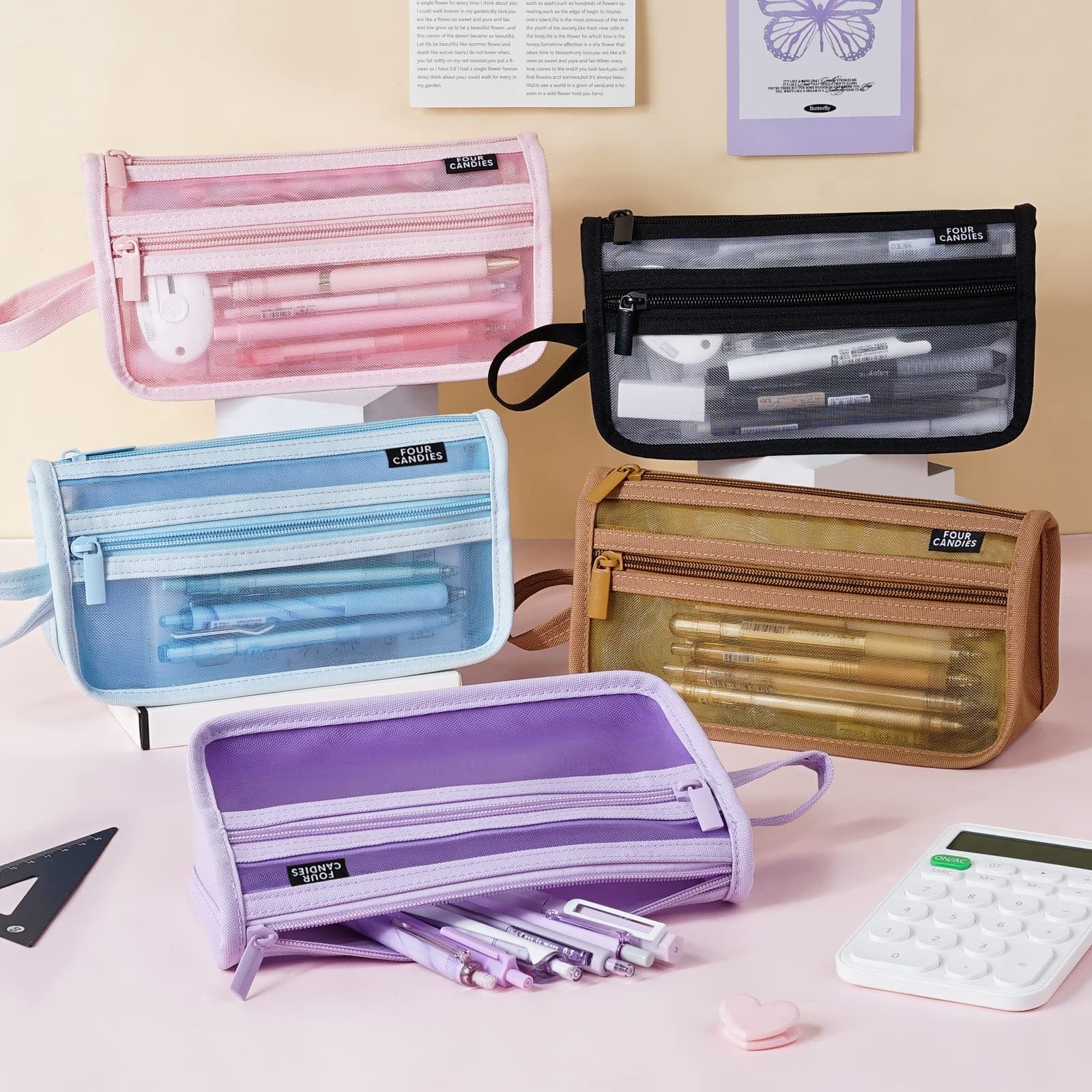 Clear Pencil Case Pouch Large Capacity Black Mesh Marker - Image 7