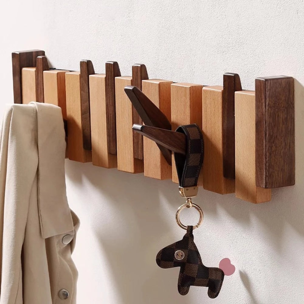 Coat Rack Wall Hooks Storage Rack Wooden Folding Wall Mounted - Image 3