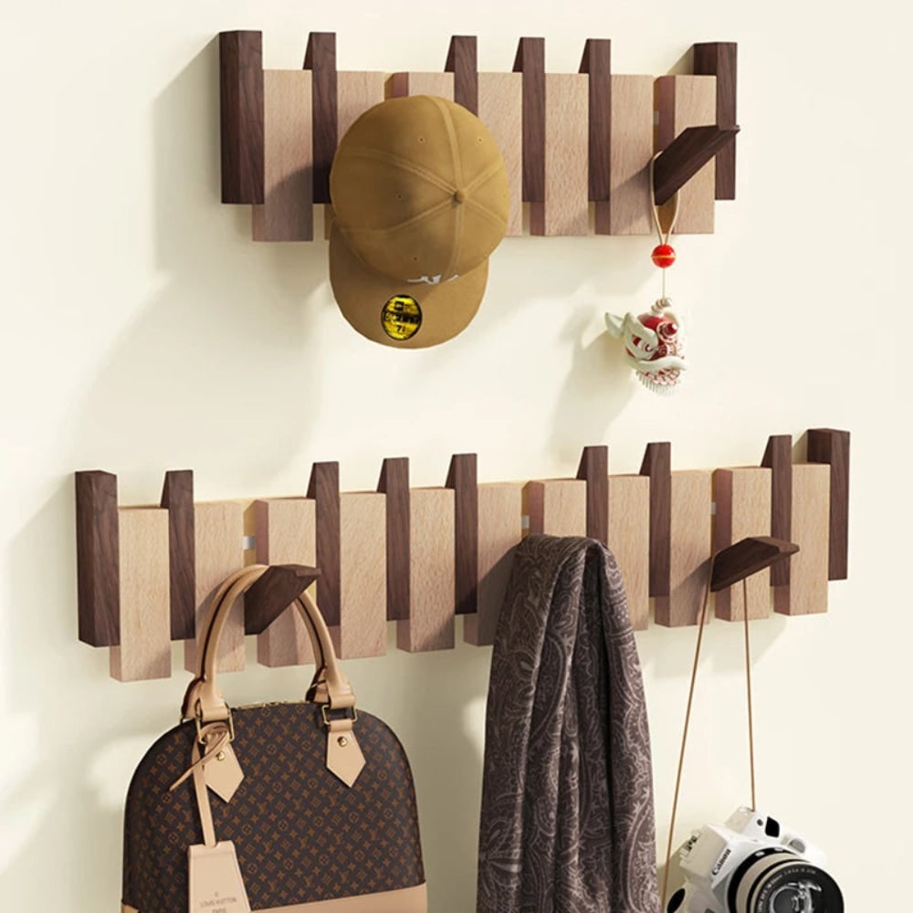 Coat Rack Wall Hooks Storage Rack Wooden Folding Wall Mounted - Image 6