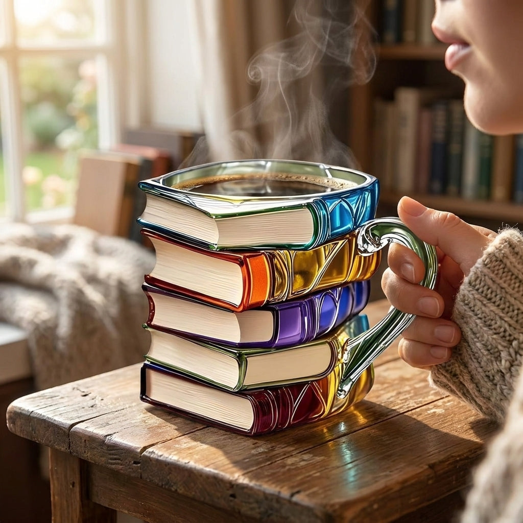 Coffee Mug Tea Cup Book Lover Gift Colorful Glass Book Design - Image 8