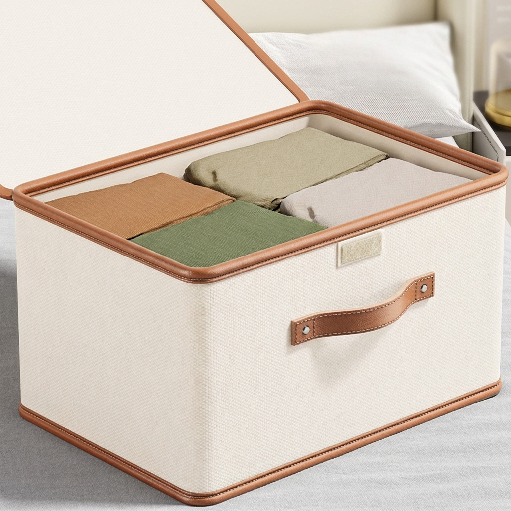 Collapsible Storage Bin Storage Box Fabric Organizer Box Hinged Lid - Image 10