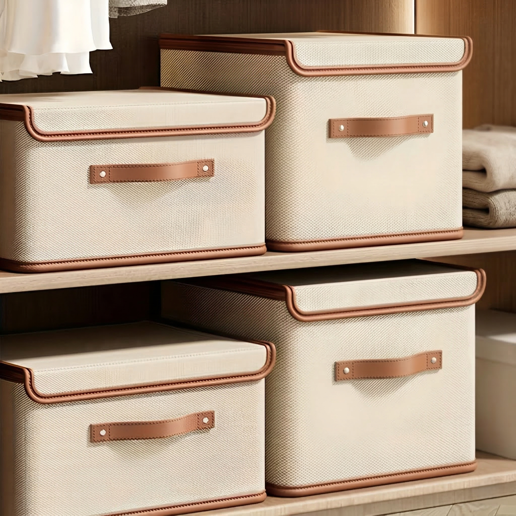Collapsible Storage Bin Storage Box Fabric Organizer Box Hinged Lid - Image 4