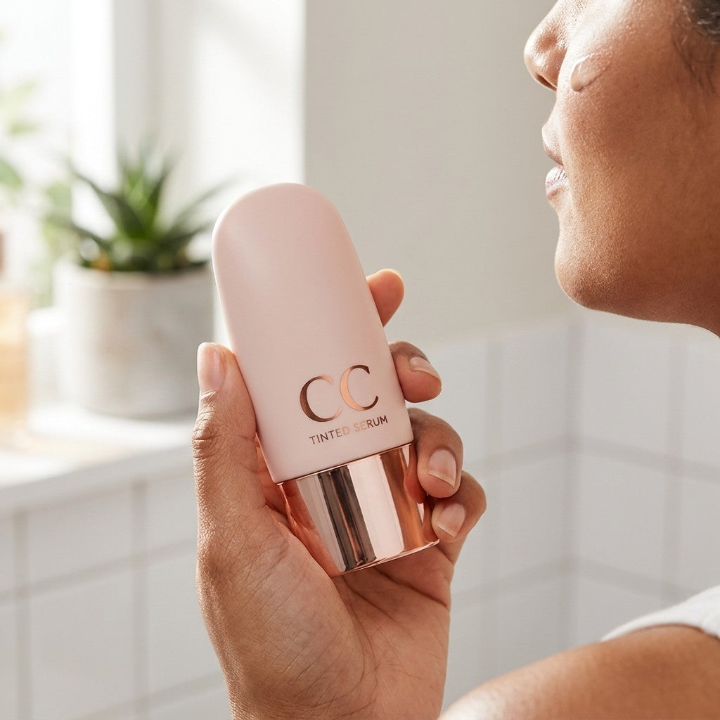 Color correcting tinted serum in hand