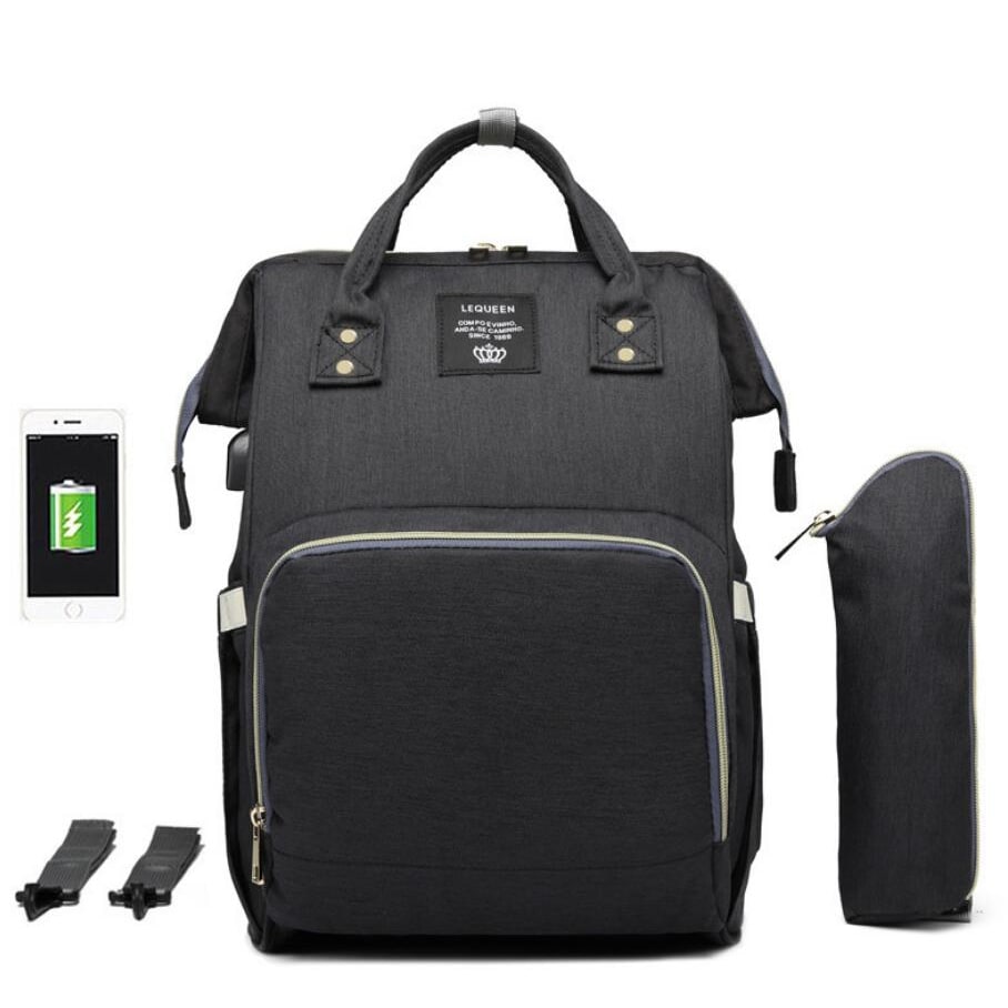 Convertible Diaper Bag Backpack Heathered Grey, Pink, Or Black - Image 20