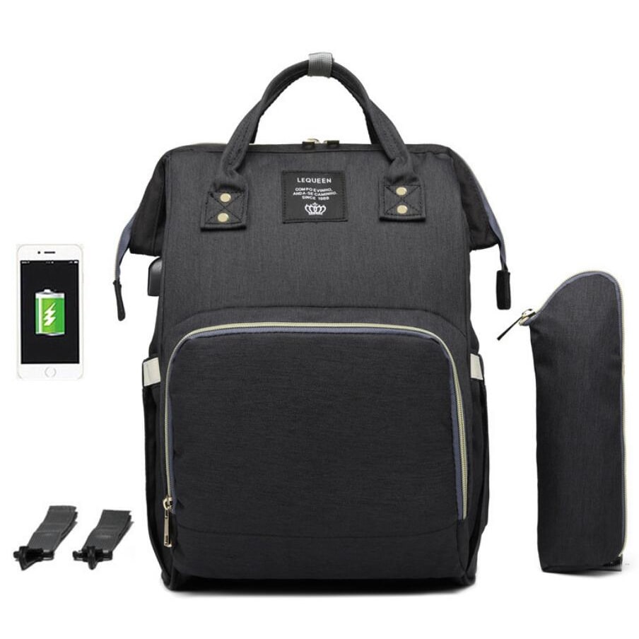Convertible Diaper Bag Backpack Heathered Grey, Pink, Or Black - Image 24