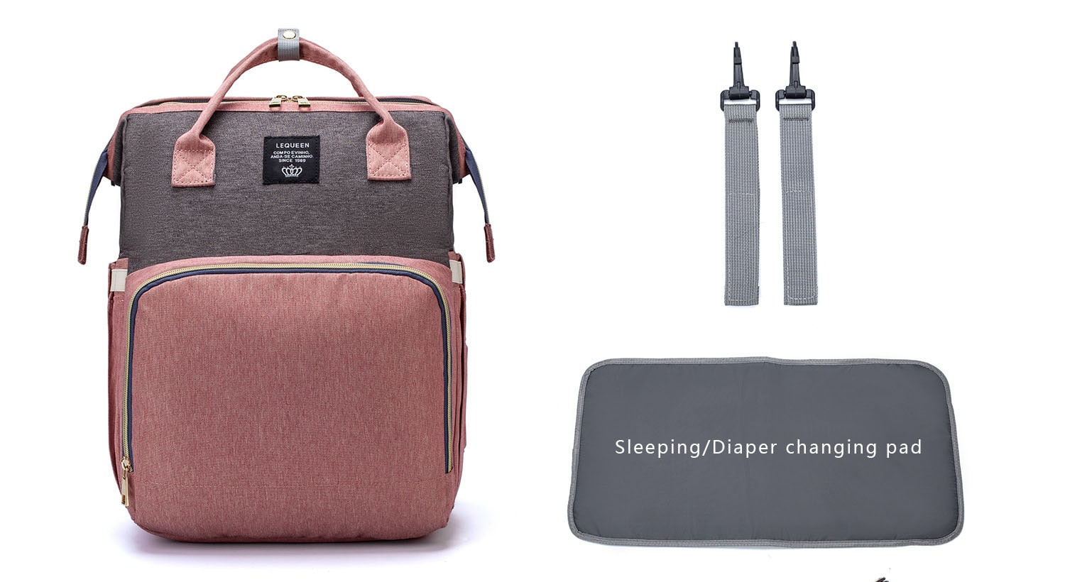 Convertible Diaper Bag Backpack Heathered Grey, Pink, Or Black - Image 3