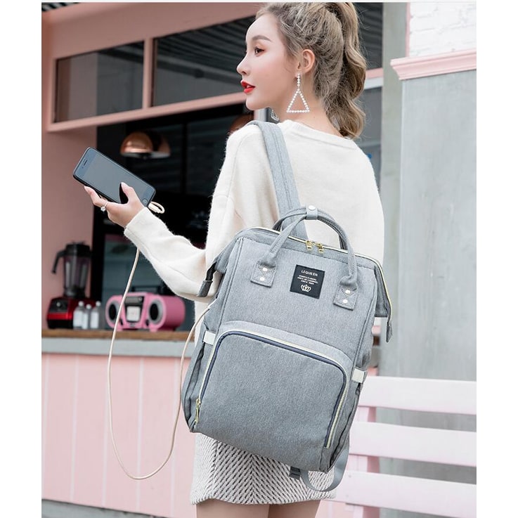 Convertible Diaper Bag Backpack Heathered Grey, Pink, Or Black - Image 4