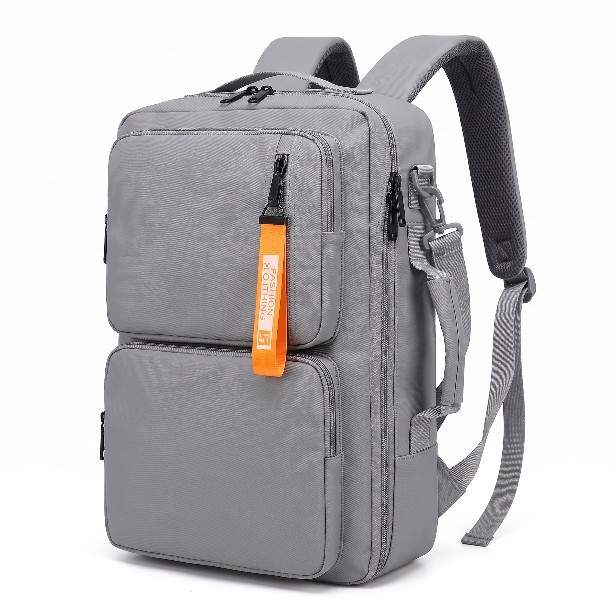 Convertible Laptop Backpack Solid Black And Grey - angle
