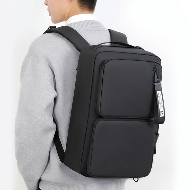 Convertible Laptop Backpack Solid Black And Grey - Image 2