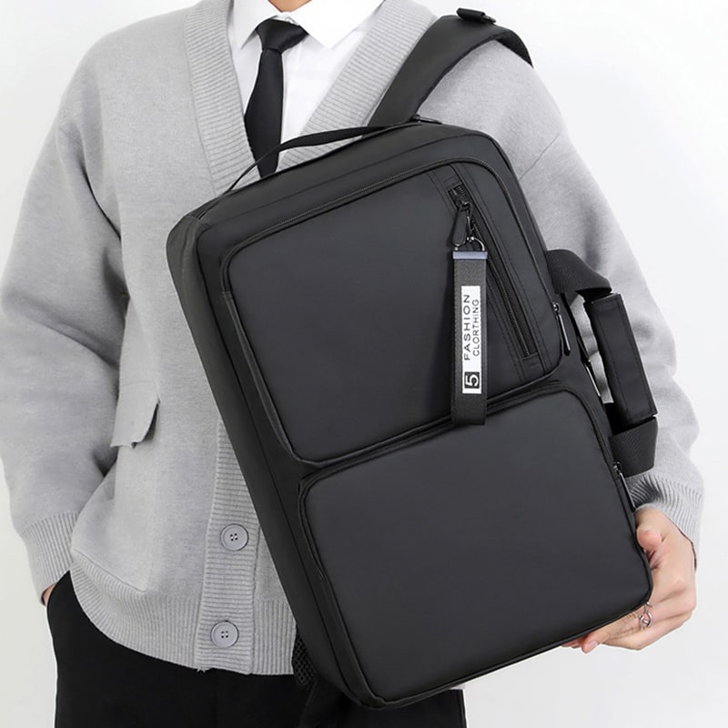 Convertible Laptop Backpack Solid Black And Grey - Image 7