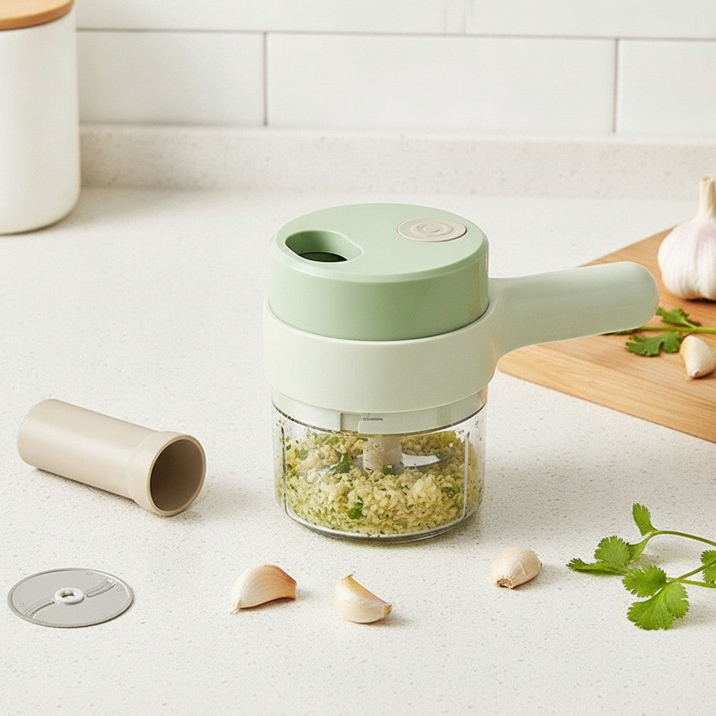 cordless vegetable cutter in use, lifestyle scene