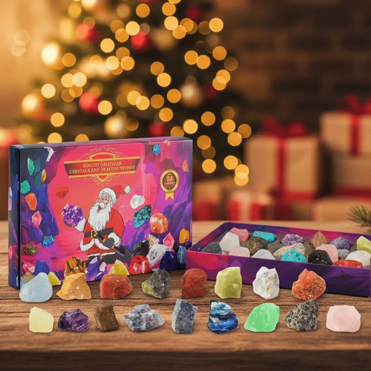 Crystalgems Christmas Advent Calendar With 24 Natural Gemstones For Kids And Collectors - Image 1
