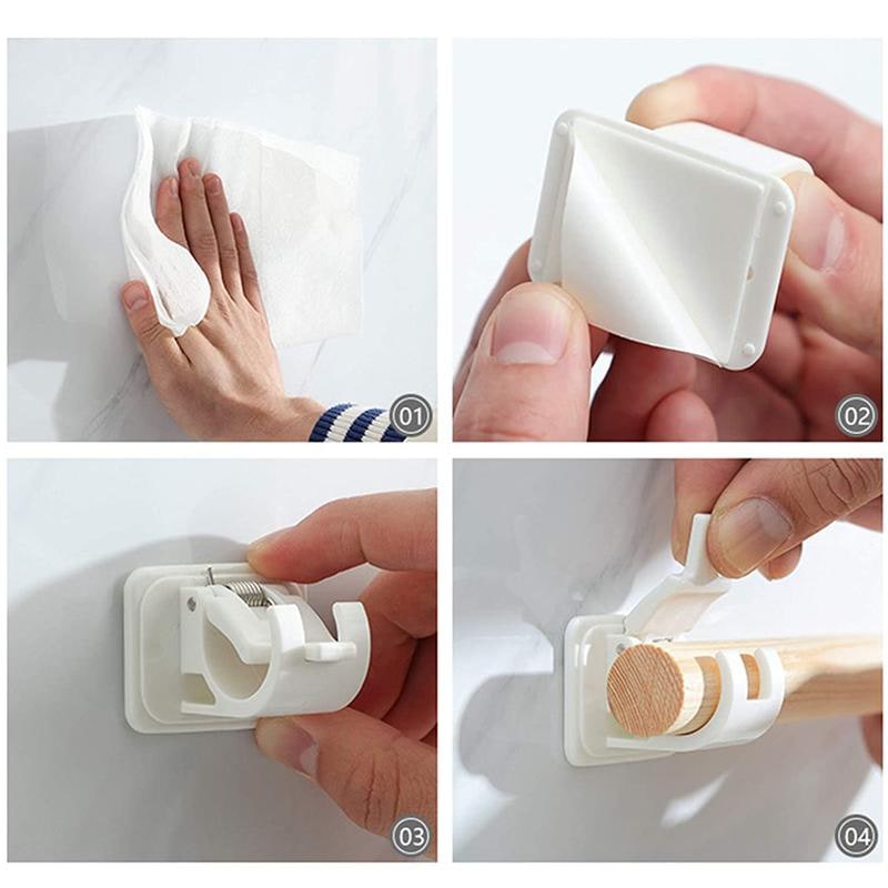 Curtain Rod Bracket Adhesive Holder Strong Hold White Plastic Clip - Image 2