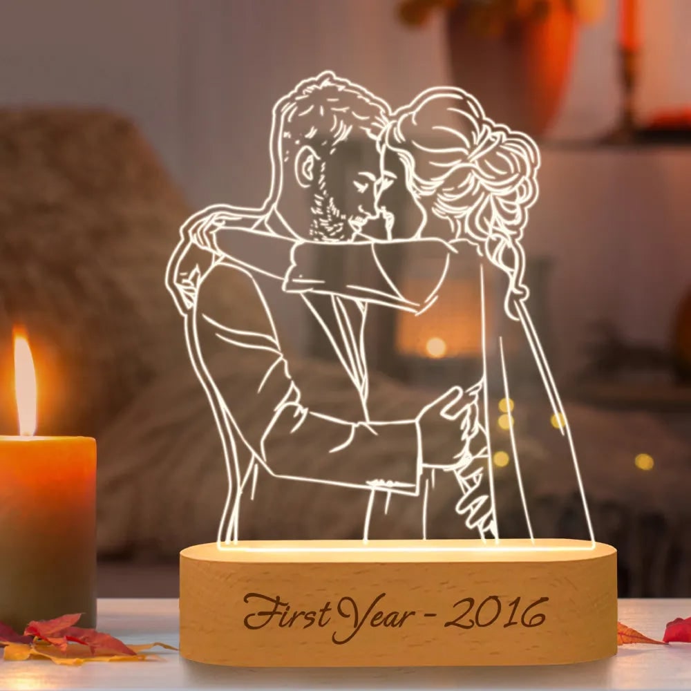 Custom Photo Outline LED Lamp Personalized Wooden Base Warm Light - Image 2